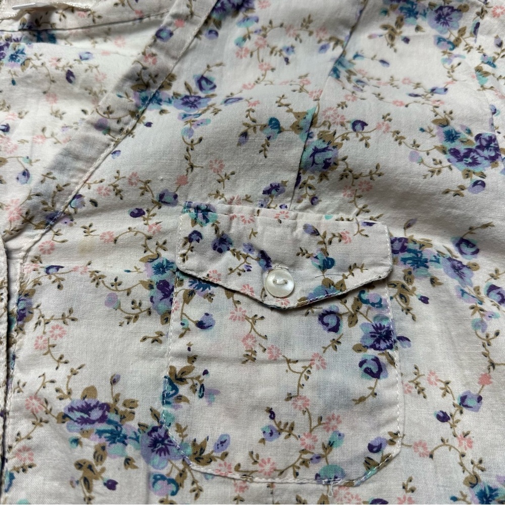 Eden & Olivia Floral Peasant Blouse Cottagecore Prairie Cotton Top Blue Cream XL - Picture 7 of 11
